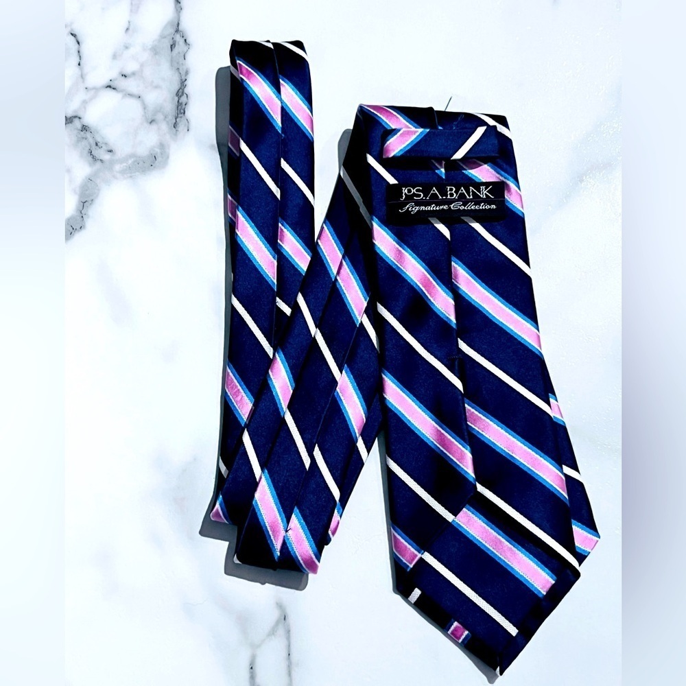 Jos. A. Bank Signature Collection Men's Tie 100% Silk Blue & Pink 3 Inch Classic